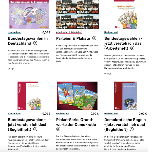 Screenshot der Website  "Demokratie und Wahlen" für die Primarstufe