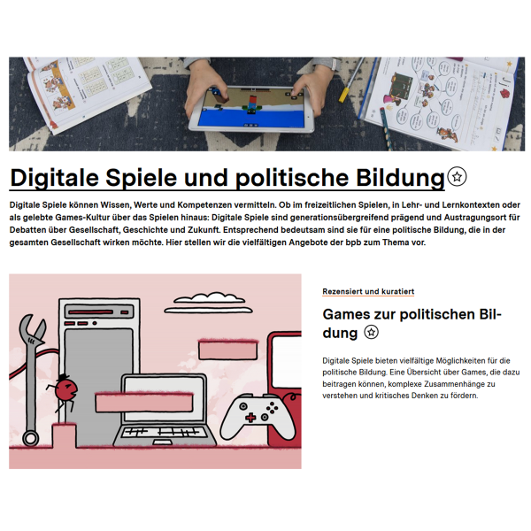 Link zur Website Digitale Spiele der Bundeszentrale für politische Bildung