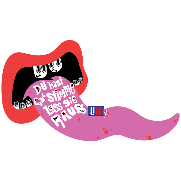 Link zur Website des Projekts U18-Wahlen (Mund mit Zunge auf der "Du hast die Stimme, lass sie raus" steht)