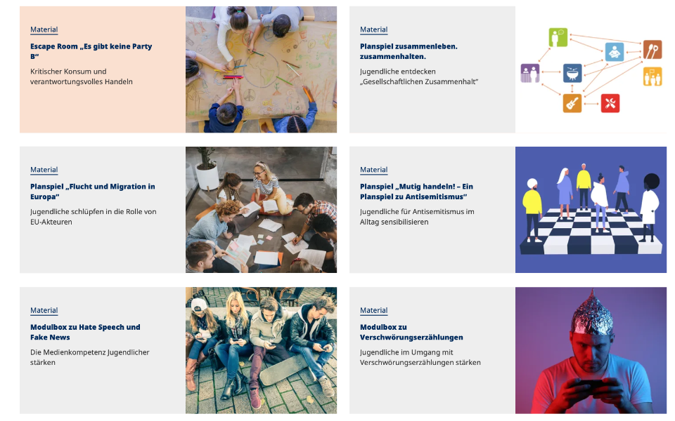 Link zur Website der Volkshochschule (Screenshot mit Unterrichtsmaterial)