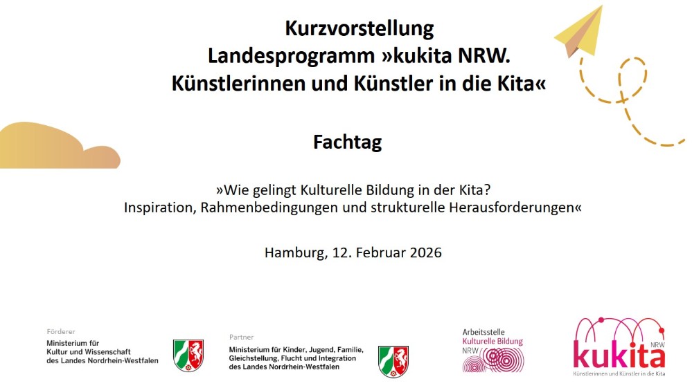 Titelfolie der Präsentation »kukita NRW. Künstlerinnen und Künstler in die Kita«