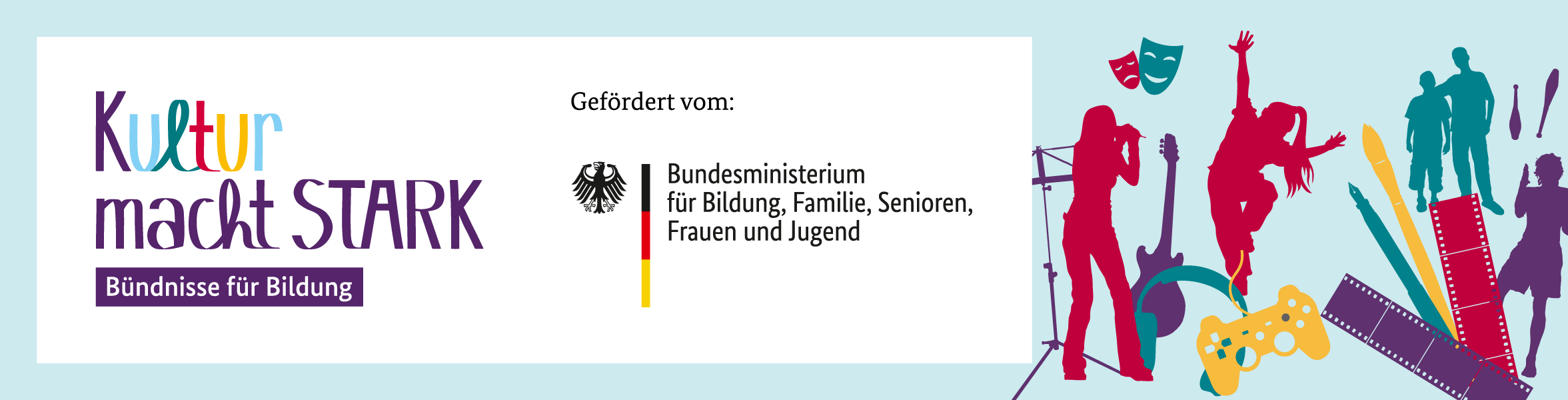 Logo Kultur macht stark. Bündnisse für Bildung und Bundesministerium für Bildung, Familie, Senioren, Frauen und Jugend